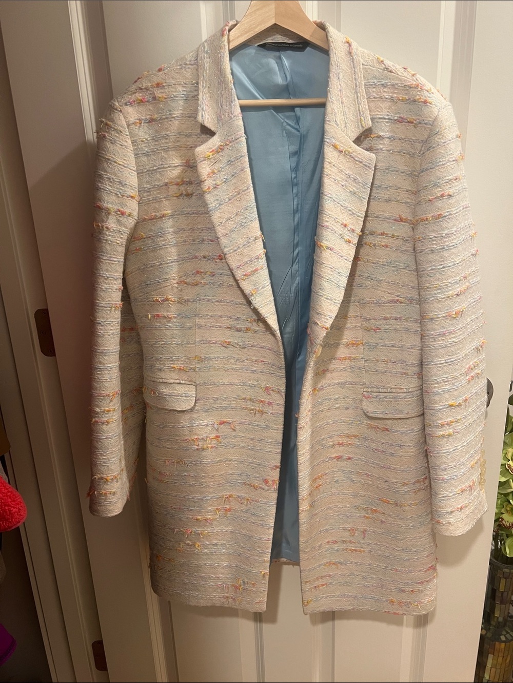 Women’s Textured Pastel Tweed Coat - Cream Multicolor